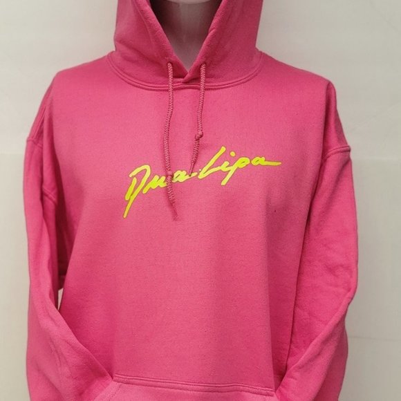 Dua Lipa Pink Pullover Hoodie with colored Print. - Picture 3 of 6